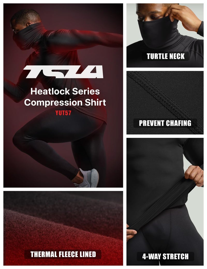 TSLA Men's Thermal Long Sleeve Compression Shirts, Mock/Turtleneck Winter Sports Running Base Layer Top, Heatlock Face Cover Black, X-Large - Image 5